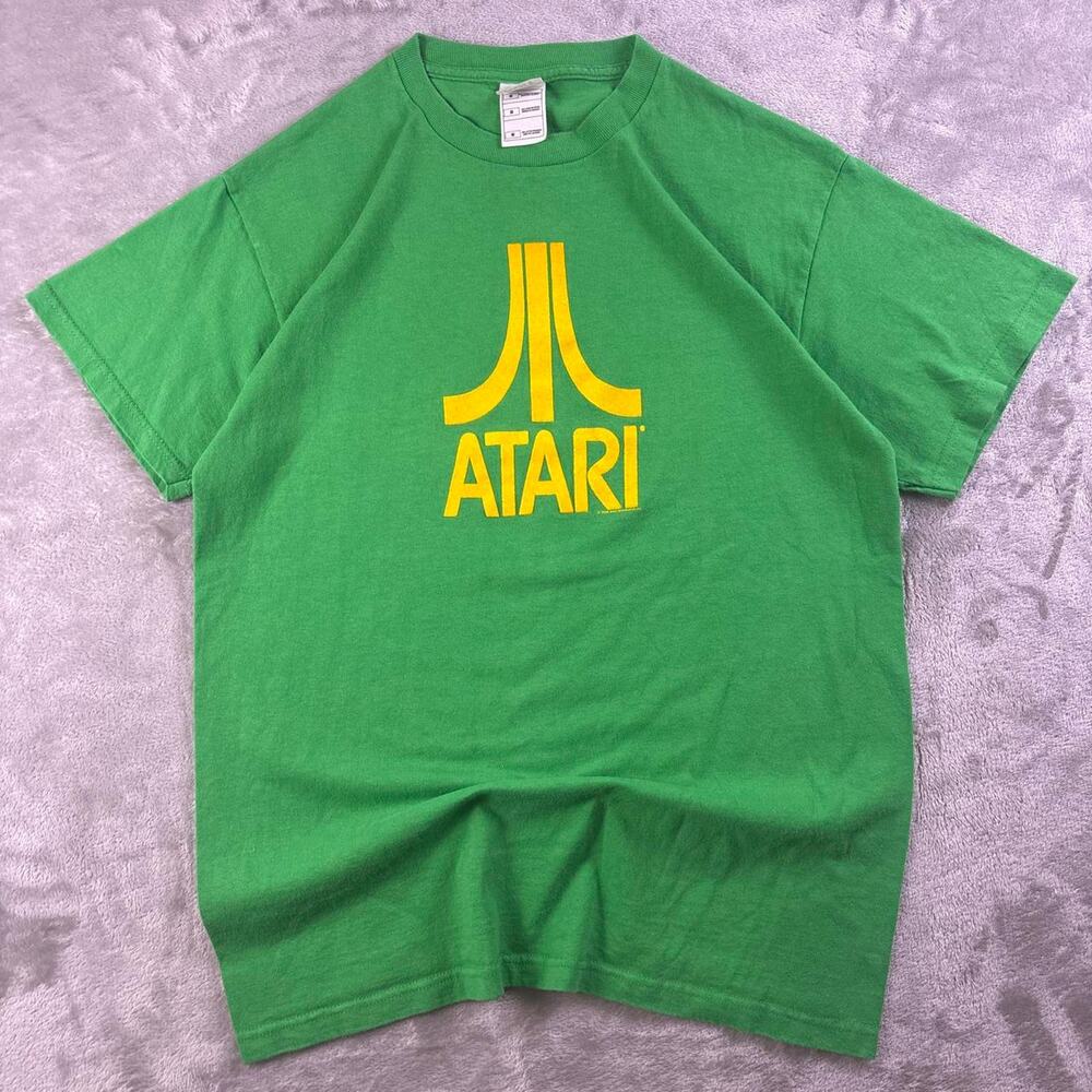 Vintage Y2K Atari Logo T-Shirt Men’s Medium Green Fruit of the Loom 2000s